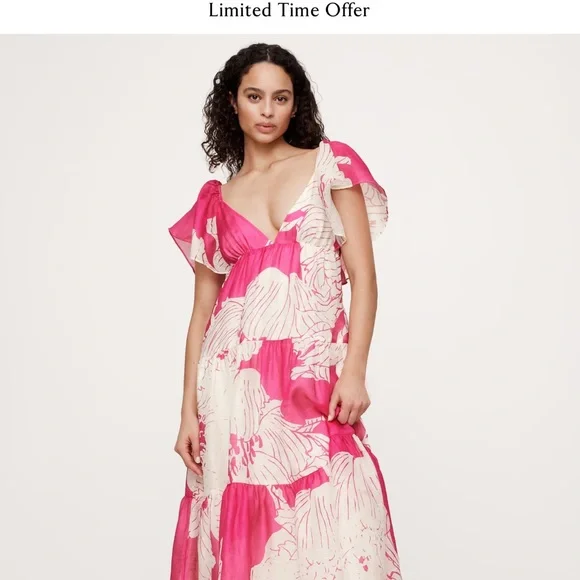 Banana Republic Pink and Cream Floral Maxi Dress Still in Stores Size 2